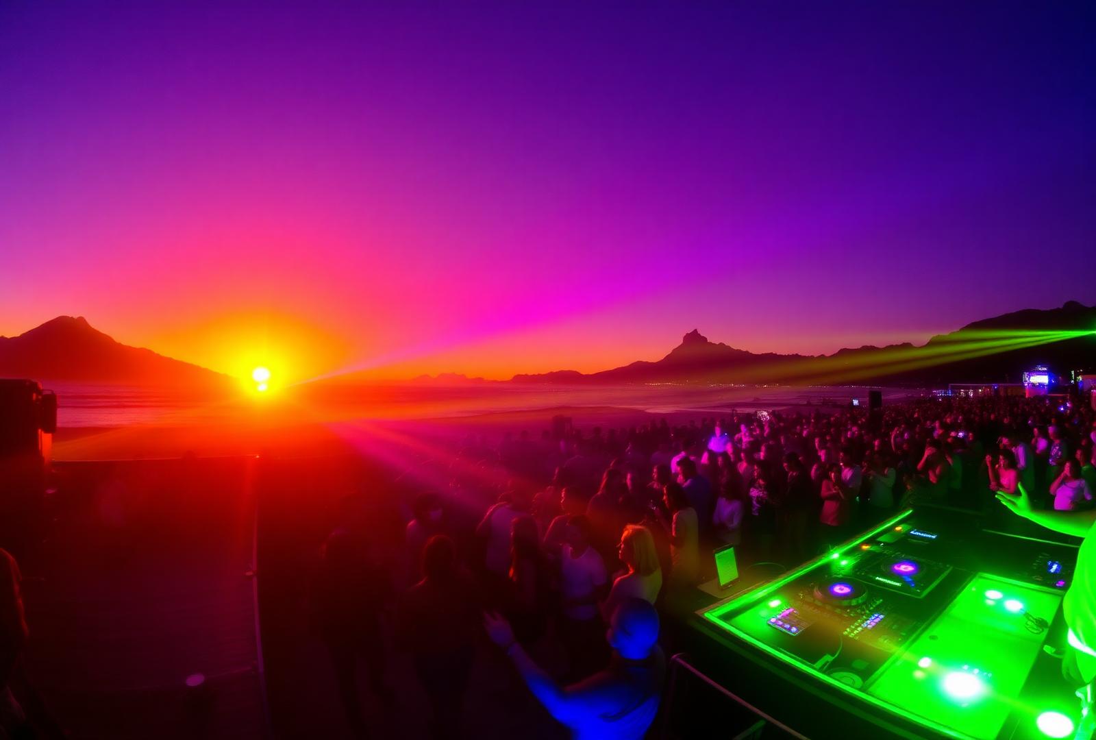Festa ao pôr do sol na praia de Ipanema com estrutura de som e luz da WMP